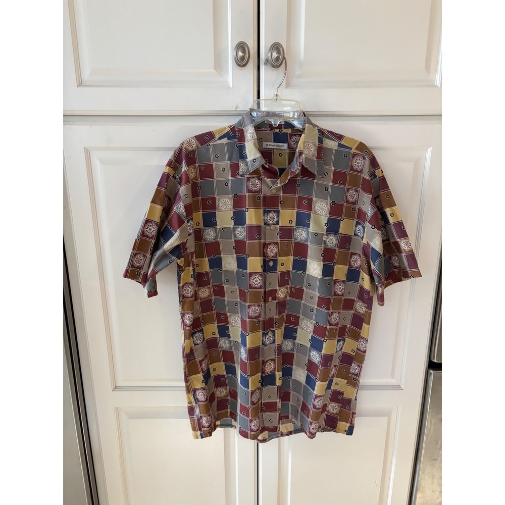 Burma Bibas Mens‎ Cotton Lawn Short Sleeve Button Down Patchwork Floral Shirt M